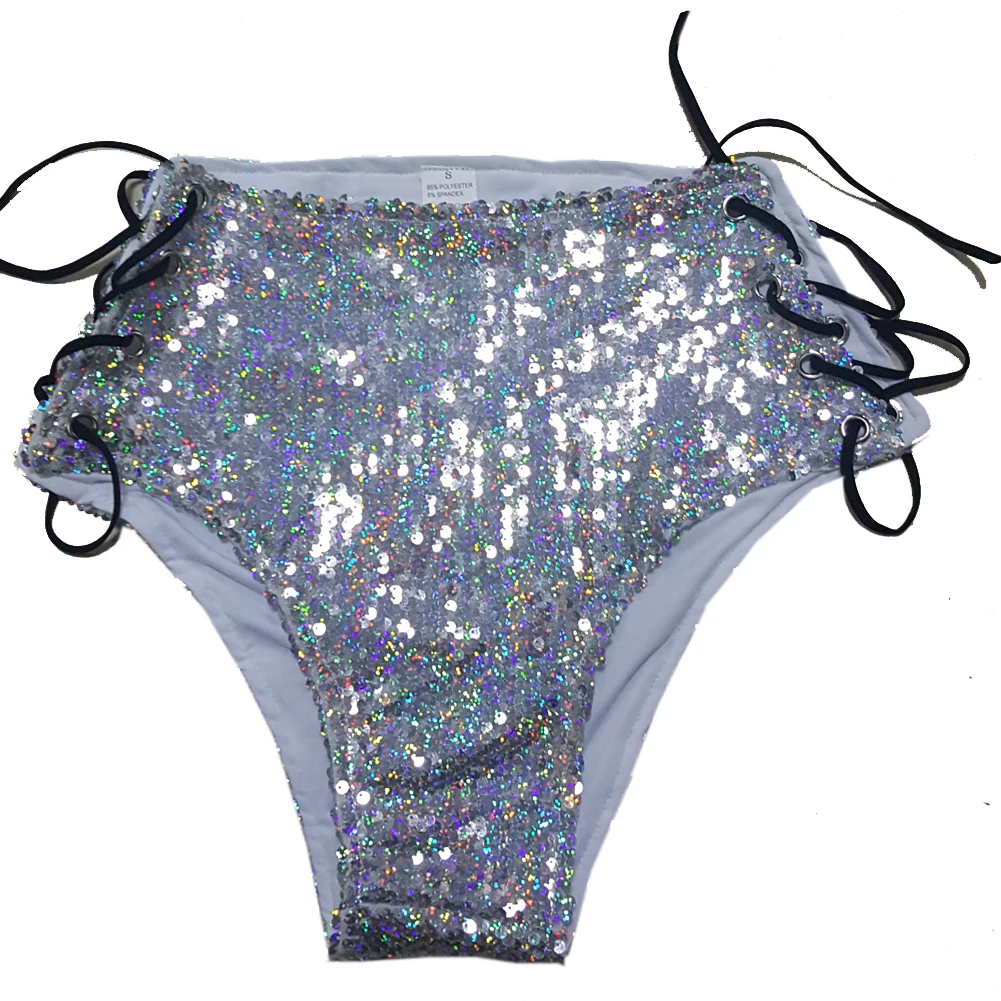 Летние голографические фестивальный рейв EDC одежда наряды G ear Sequin на шнуровке Высокая талия шорты для женщин бикини