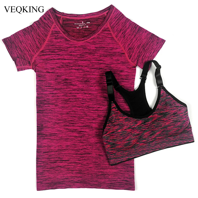 Женский Быстросохнущий Набор для йоги VEQKING спортивный топ с короткими рукавами