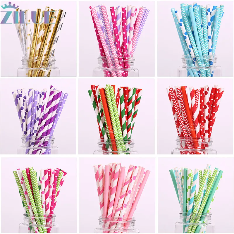 

Zilue 25pcs/pack Colorful Chevron Striped Polka Dot Star Paper Straw Drink Juice Birthday Party Baby Showers Restaurant Supplies