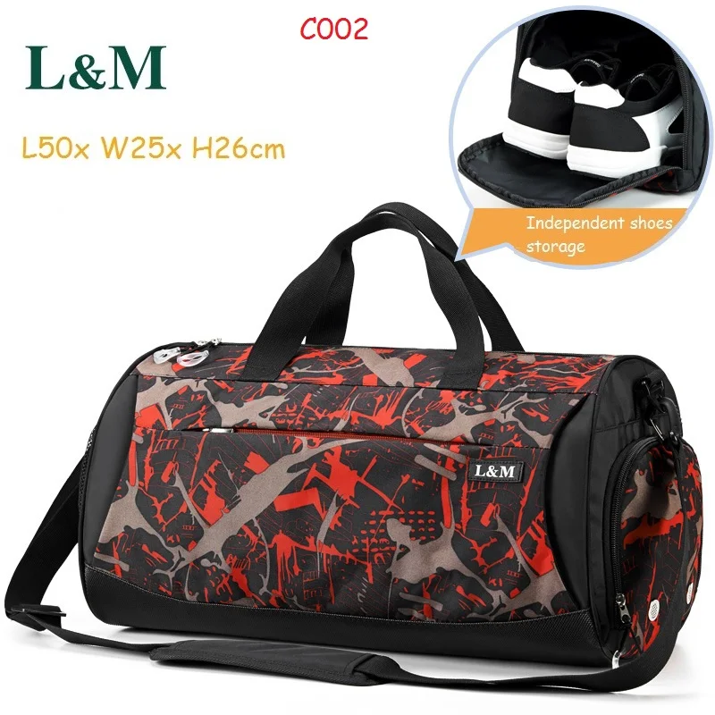 C002 Large L& M профессиональные спортивные сумки большой емкости для мужчин и женщин, сумка через плечо, спортивная сумка для путешествий, спортивная сумка для отдыха на открытом воздухе с обувью для хранения - Цвет: C002 Large