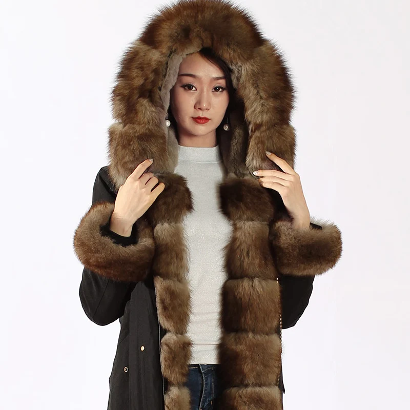 XINYUXIANG женские парки из натурального Лисьего меха длинная Черная куртка с