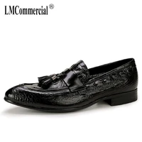 british pointy shoes mens leather crocodile pattern tassel business casual men shoes all match cowhide men dress shoes autumn