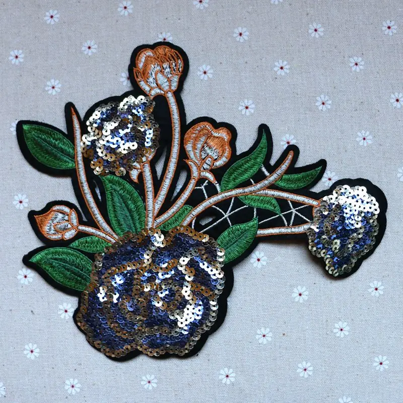 

flower paillette patch applique sewing vintage sequins floral embroidered fabric applique clothing decoration patch accessories
