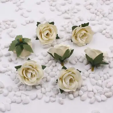 Beige 30 шт./лот, 3,5 см, искусственный Шелковый Мини цветок с розами, сделай сам, цветы, шар, скрапбук, свадебные украшения, одежда, обувь, цветы - Цвет: Beige