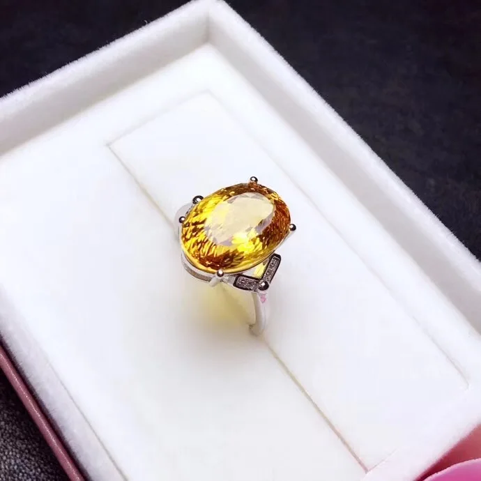 Uloveido 925 пробы Серебряное кольцо с натуральным топазом ярко желтого цвета