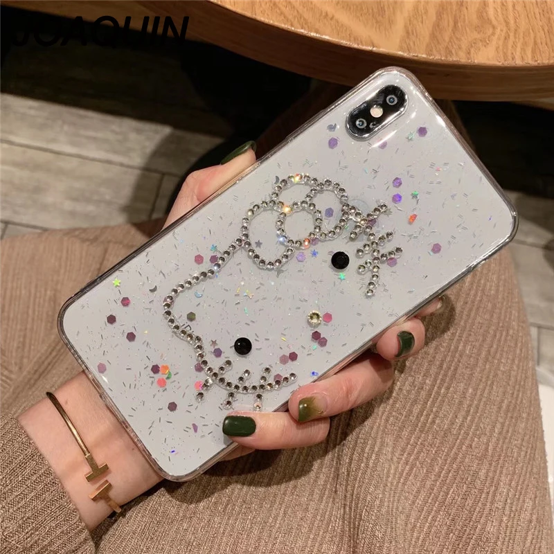 Алмазная кошка чехол для iPhone 6 6s 7 8 Plus X XR XS MAX блестящая Черная задняя крышка 6plus 7plus