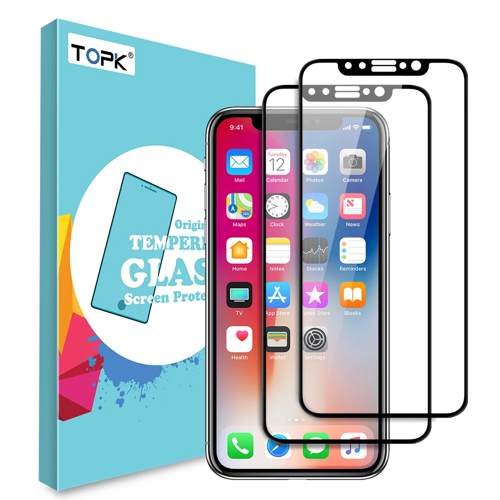 Для iPhone Xs Max защита экрана TOPK закаленное стекло HD Прозрачная полная Защита для X
