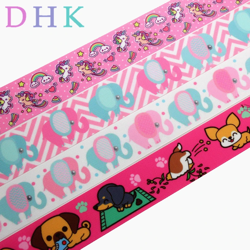 DHK 1 5 '✐ ярдов слон собака единорог Печатный grosgrain искусственный бант