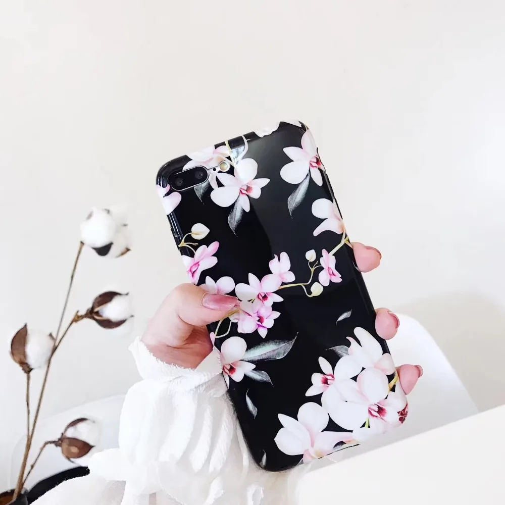 Netarlier Floral Case For iPhone7 8 Spring Summer Pink Flowers Phone Protective IMD Soft Cover Glossy Cherry Blossoms White |