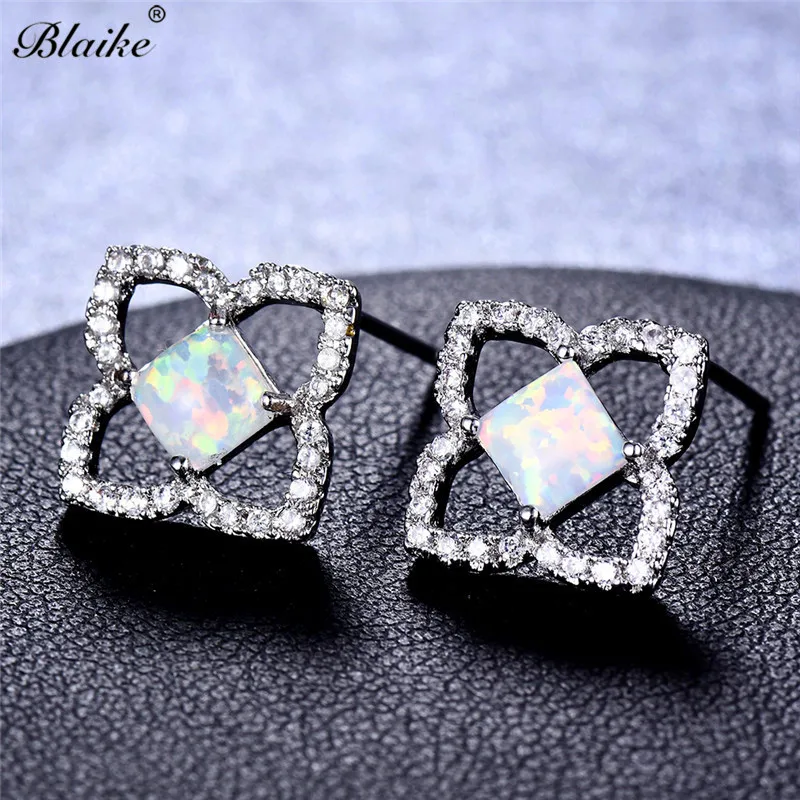 Blaike Boutique квадратные серьги-гвоздики с белым огненным опалом/Цирконом для женщин
