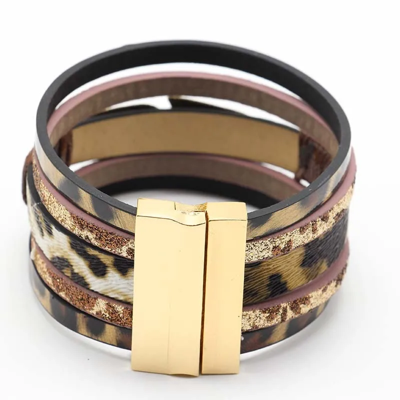 AINILIDAN Fashion Magnetic Button Leather Bracelets Handmade Braided Multilayer Wristband Bronze Feather Bracelet Bangles | Украшения и