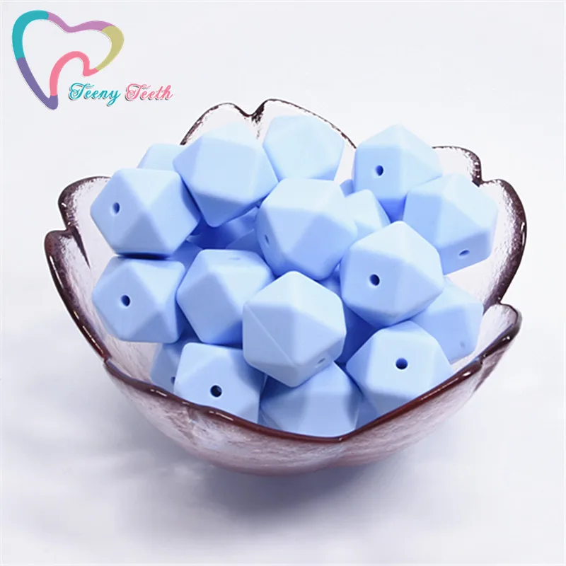 Pastel Blue 10 шт Силиконовые бусы для прорезывания зубов шестигранник 14 мм/17 мм силиконовые жевательные бусины ожерелье зубы DIY Ювелирные изделия запчасти пищевой силиконовый бисер - Цвет: Pastel Blue