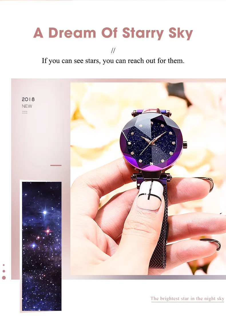 Лидер продаж для amazon Фиолетовый алмазный Магнитный relojes de mujer Дамские женские наручный браслет, ремешок