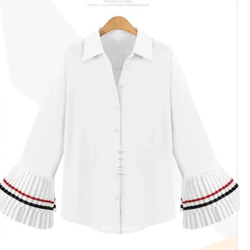 Temperament Flare Sleeve Stitching Women Blouse 2016 Streetwear Casual Fashion Turn-down Collar Elegant Shirt S22845 |