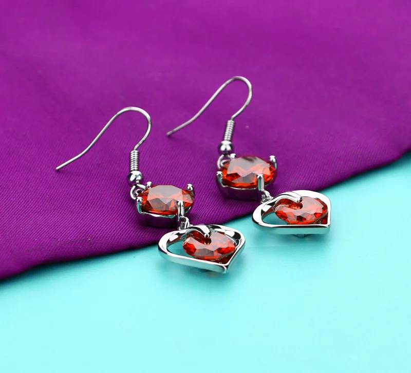 New fashion noble red zircon silver jewelry. Solid 925 sterling woman earrings. Heart lady jewelry gift | Украшения и аксессуары