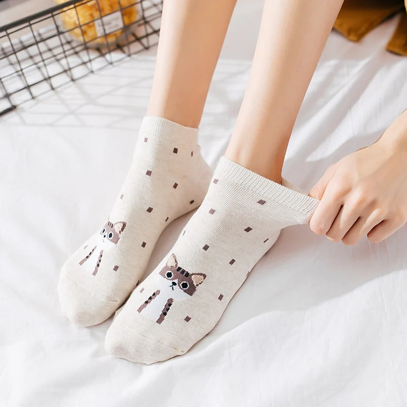 3 шт./комплект женские носки с милым котом хлопковые летние короткие harajuku