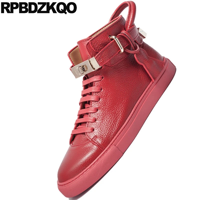 Men Shoes Casual High Top Genuine Leather Skate Italy European Cow Skin Flats British Style Sneakers Luxury Trainers Red Hip Hop |