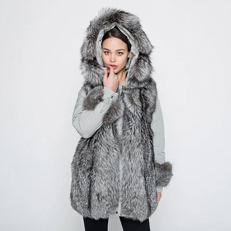 OFTBUY brand 2019 winter jacket women long parka outerwear parkas natural real sliver fox fur collar coat white duck down | Женская