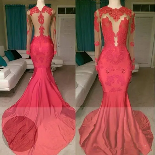 Red Muslim Evening Dresses Mermaid Long Sleeves Appliques Lace Islamic Dubai Saudi Arabic Gown Prom | Свадьбы и торжества