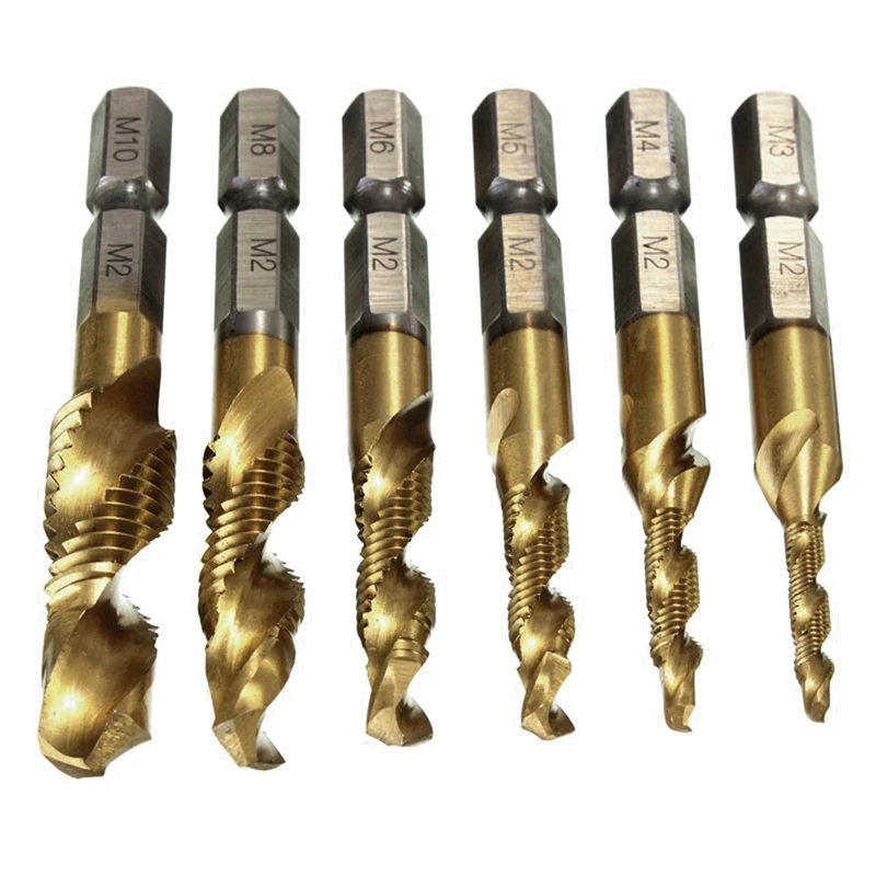 

6Pcs HSS 6542 Titanium Coated M3-M10 Combination Hex Bits Tap Set Kit