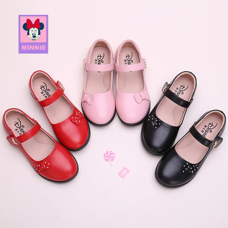 Disney Children's Casual Shoes leather Bow Princess spring autumn girls Minnie comfortable breathable shoes Size 26-37 |