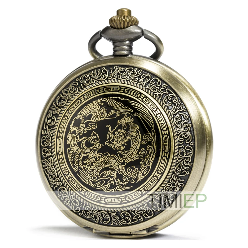 SEWOR модные бронзовые Кварцевые эмали тигр череп карманные часы с драконом черный