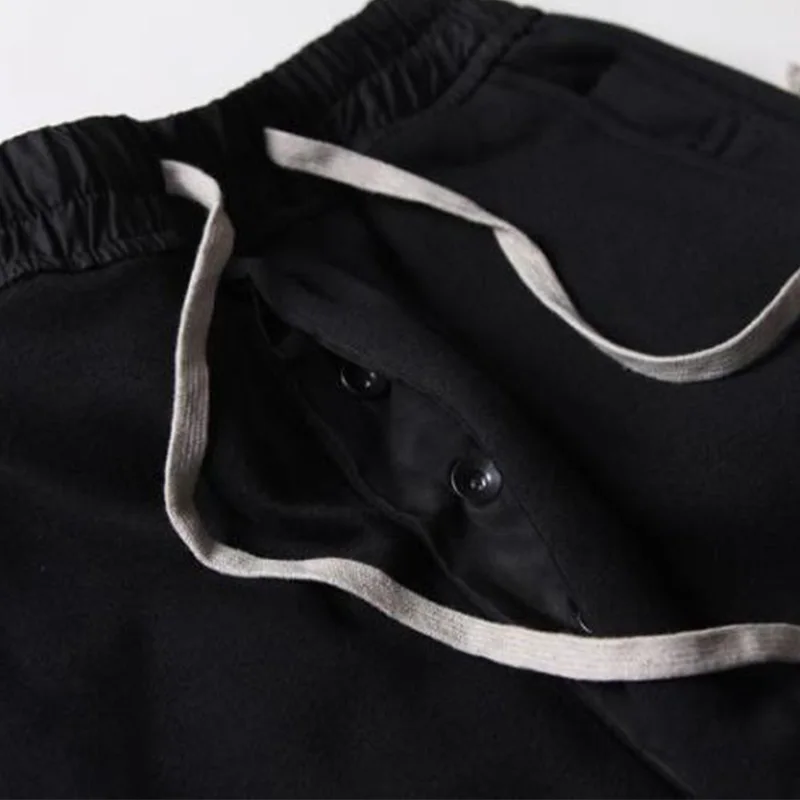 Мужские черные шаровары Jogger Штаны High Street падение промежности пота Штаны эластичный пояс хип-хоп низкий шаговый шов бегунов хип карманы с клапанами