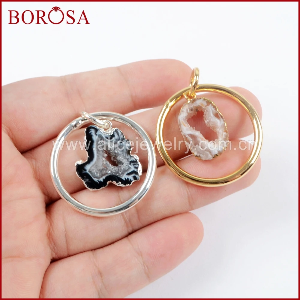 BOROSA 5 шт. Новое поступление золото/серебро цвет натуральный Агаты Druzy срез Кулон