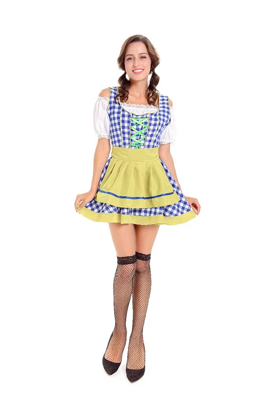 Dresses Dirndl/костюм Октоберфеста для горничной из Германии, баварского пива, фартук, клетчатая форма для косплея, карнавала, Хэллоуина, Необычные вечерние костюмы - Цвет: Dresses