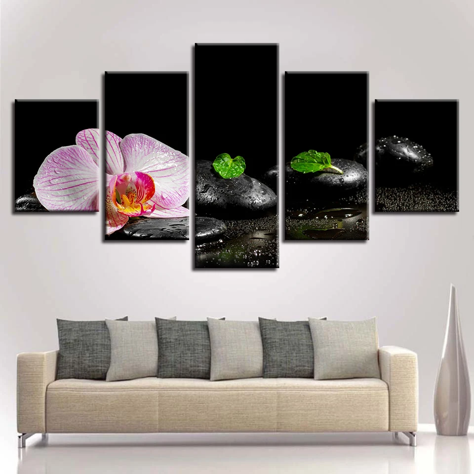 Embelish 5 Pieces Modern Home Decor Wall Art Posters For Living Room Orchid And Stones Spa HD Canvas Painting Pictures | Дом и сад