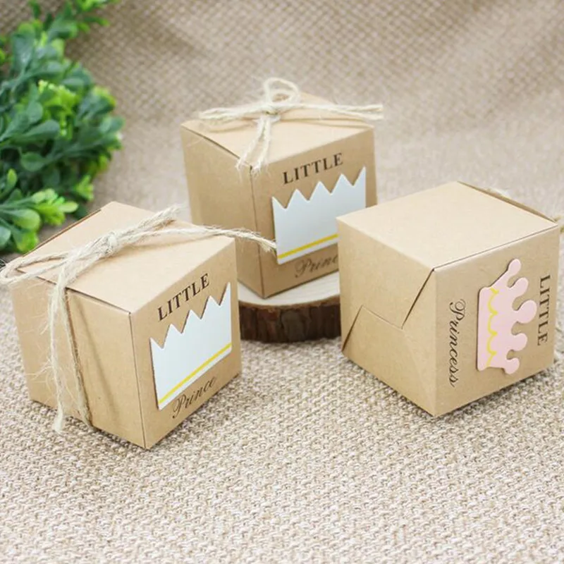 Baby Shower коробка конфет Маленький принц маленькая принцесса Корона крафт коробки