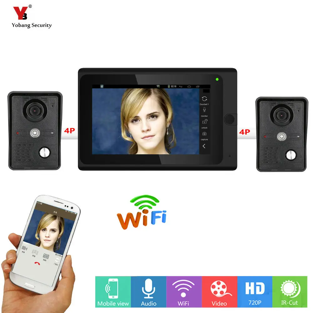 IP-видеодомофон Yobang 7 дюймов Wi-Fi 2 проводных камеры ночное видение | Безопасность и