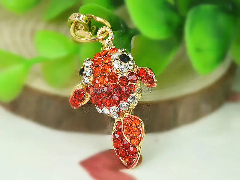 XS маленькая красная рыба Keyring18K золото горный хрусталь кристалл очарование