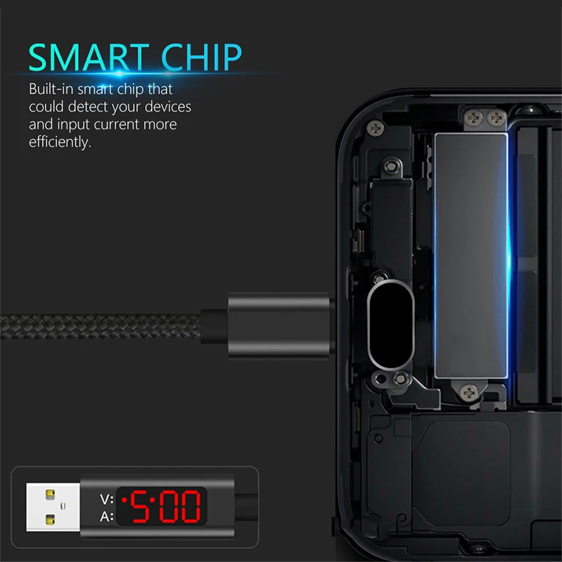 ASINA Напряжение Ток дисплей Быстрая зарядка кабель для Android Micro USB нейлоновый