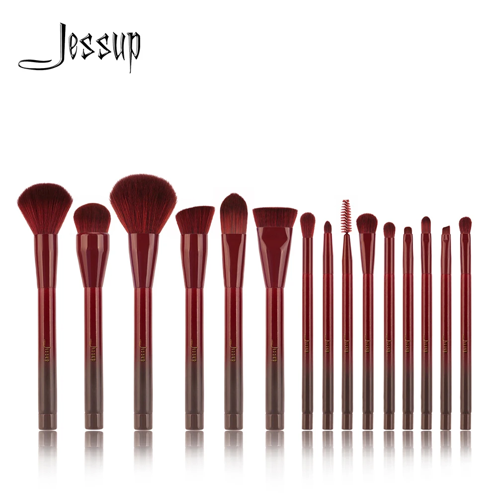Jessup кисти, 15 шт., винные кисти для макияжа, набор, пудра, основа, тени для век, подводка для глаз, контур губ, консилер, Кисть для макияжа