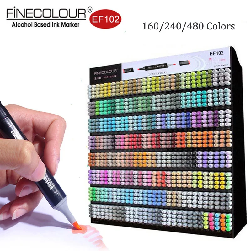 Finecolour EF102 Brush Art Markers Fine and Brush Tip 480 Colors Professional Manga Premier Double-Ended Markers for Drawing