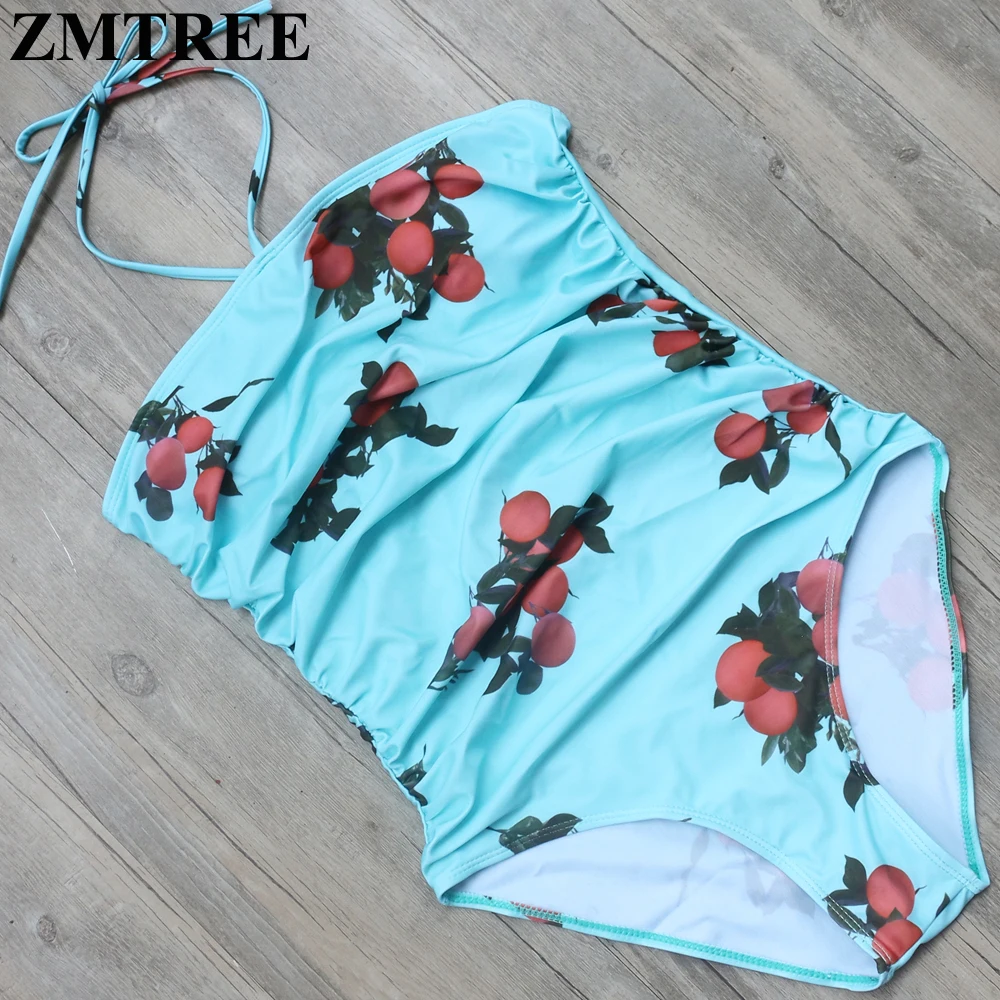 ZMTREE цветочный купальный костюм 2017 сексуальный слитный купальник с лямкой на шее