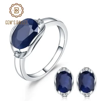 gems ballet natural blue sapphire gemstone ring earrings jewelry set for women 925 sterling silver gorgeou engagement jewelry