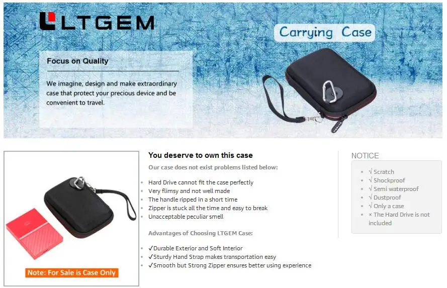 LTGEM Жесткий Чехол, совместимый с Western Digital, WD Elements My Passport, Seagate Expansion, Seagate Backup Plus Slim, 1 ТБ, 2 ТБ, 3 ТБ, 4 ТБ Po