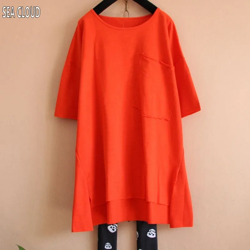 

82 Free shipping summer plus size clothing loose short-sleeve t-shirt Korean cotton big long design shirts casual t shirt