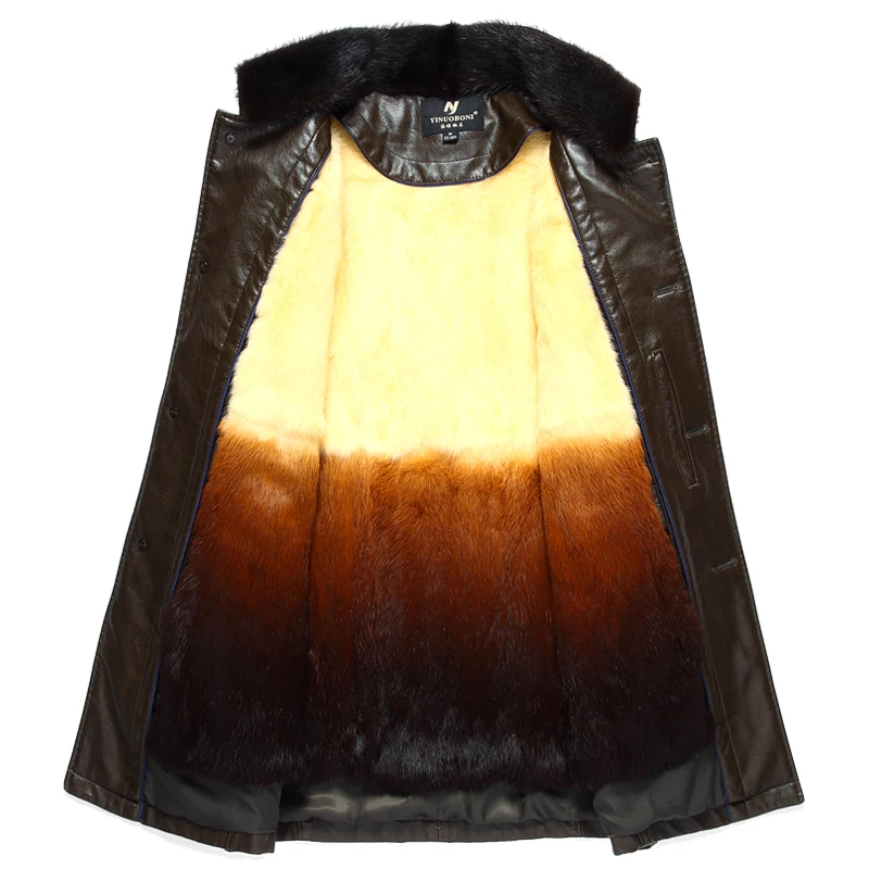 Мужское кожаное пальто с искусственным мехом зимнее повседневное из