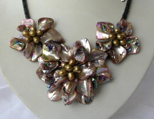 Классический Коричневый барокко пресноводный жемчуг оболочки цветок ожерелье