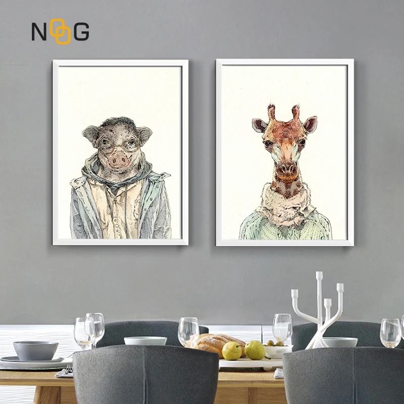 NOOG Anthropopathic холст с животными свинья собака плакат для детской стены