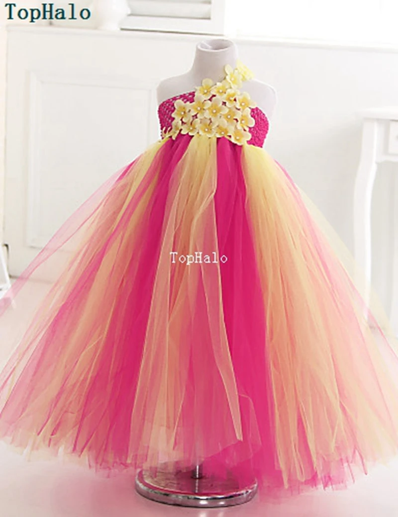 Cute Baby Tutu Dress Ball Gown Tulle Flower Girl Dresses Long Princess Pageant Petals Children's Clothing Kids Birthday | Свадьбы и