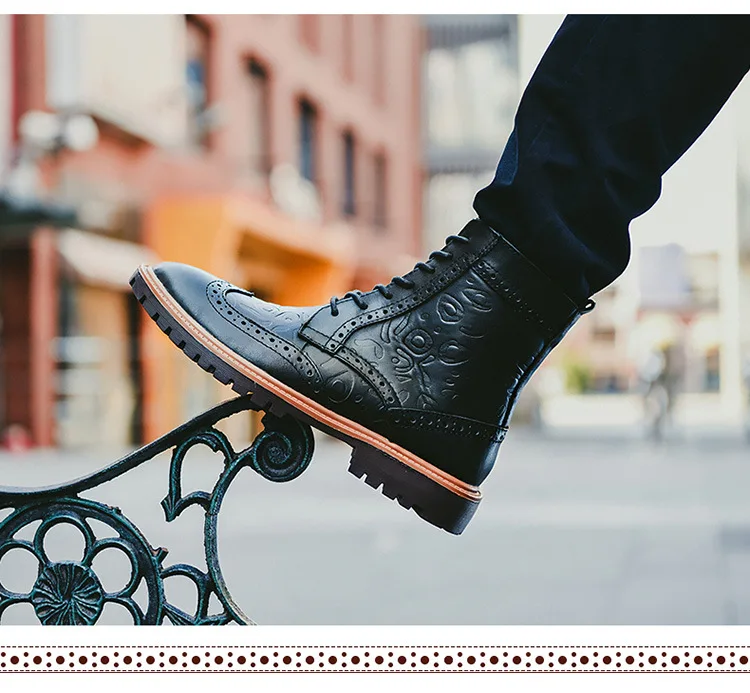 COSIDRAM Men Genuine Leather Roman Style Ankle Boots Autumn Winter Shoes Male Lace-up Boots PU Leather Male Botas BRM-075