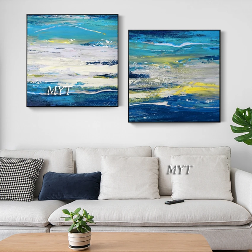 Большая дешевая Новая поставка синяя акриловая абстрактная картина маслом