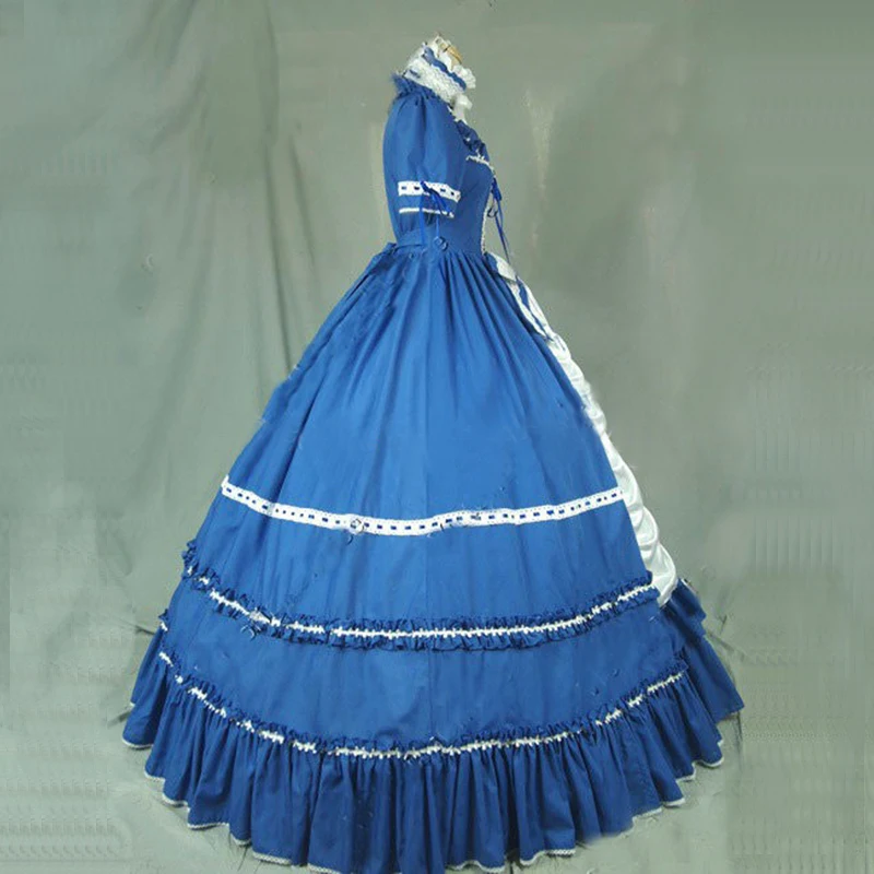 Винтажное платье принцессы Marie Antoinette в стиле ретро бело голубое маскарадное