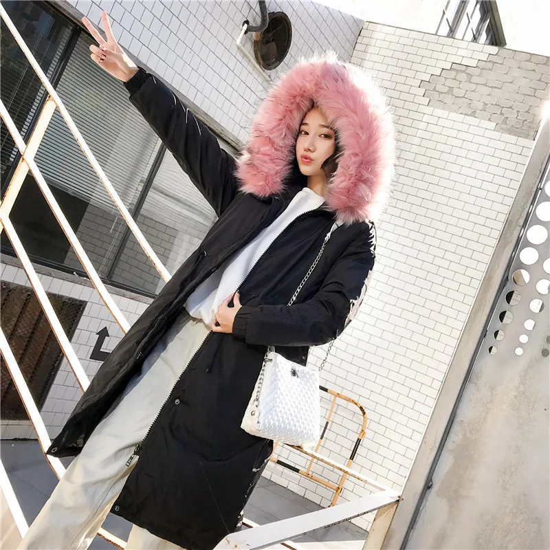 2018 Корейская зимняя куртка женские пальто с капюшоном меховой воротник толстый