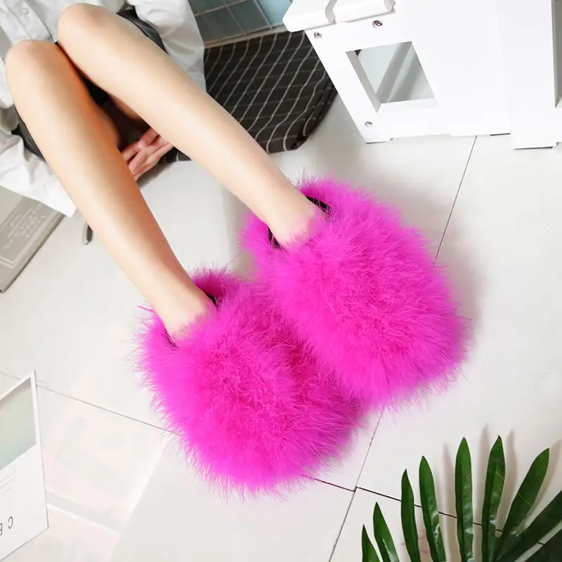 Ботинки Ostrich женские зимние теплые меховые плюшевые 2019 модные плоские тапочки