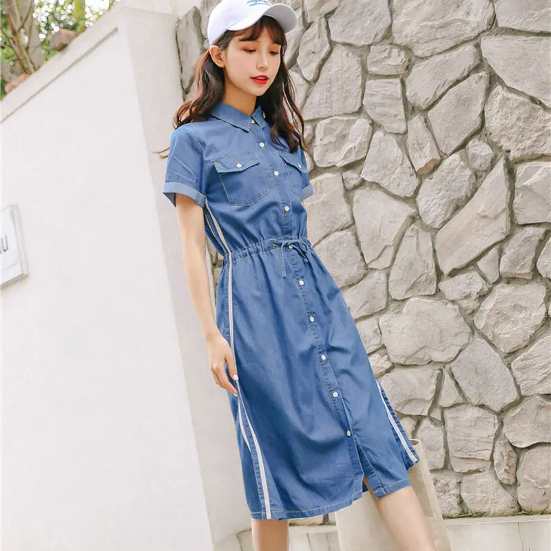 Женское джинсовое платье с галстуком-бабочкой в Корейском стиле Повседневное
